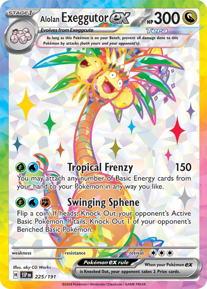 Pokémon TCG Alolan Exeggutor ex 225/191 SV08: Surging Sparks UR Full Art Ungraded