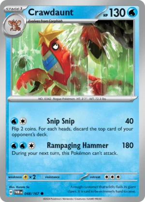 Pokémon TCG SV6: Twilight Masquerade 048/167 Crawdaunt Common Ungraded