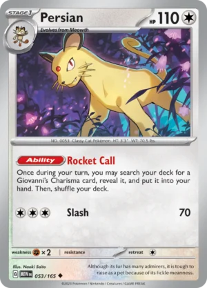Pokémon TCG SV: Scarlet & Violet 151 053/165 Persian Uncommon Ungraded