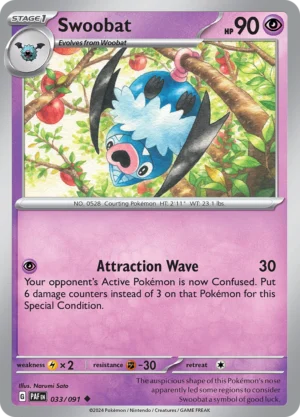 Pokémon TCG SV: Paldean Fates 033/091 Swoobat Uncommon Ungraded