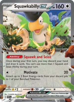 Pokémon TCG SV: Paldean Fates 075/091 Squawkabilly ex Double Rare Ungraded