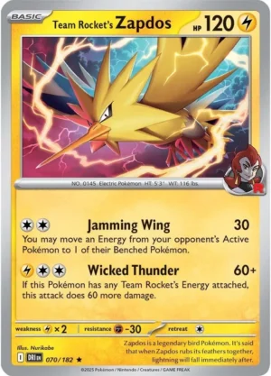 Pokémon TCG SV10: Destined Rivals 070/182 Team Rocket's Zapdos Rare Ungraded