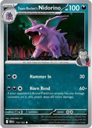 Pokémon TCG SV10: Destined Rivals 118/182 Team Rocket's Nidorino Common Ungraded