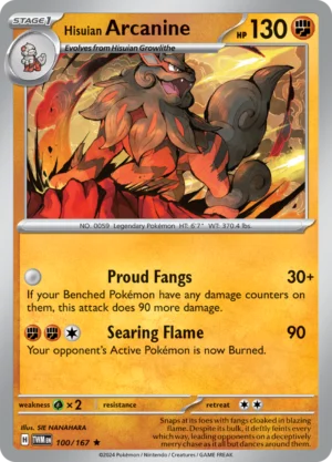 Pokémon TCG SV6: Twilight Masquerade 100/167 Hisuian Arcanine Rare Ungraded
