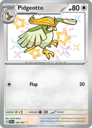 Pokémon TCG SV: Paldean Fates 197/091 Pidgeotto Shiny Rare Ungraded